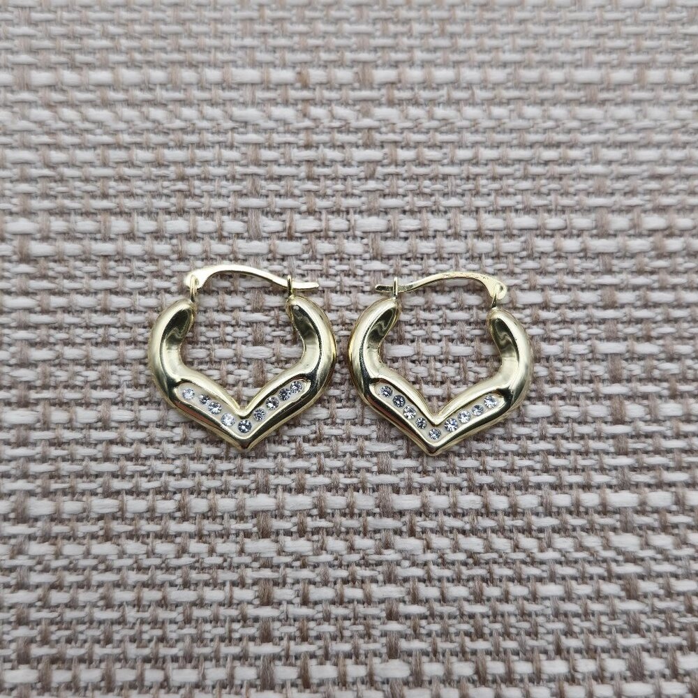 Gold Over Sterling Silver Crystal Heart Dangle Earrings A2038